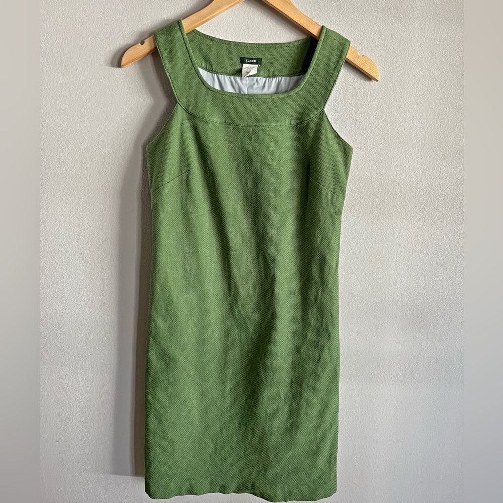 J.Crew 2004 Olive Green Cotton Sheath Dress Size 2 Career Y2K